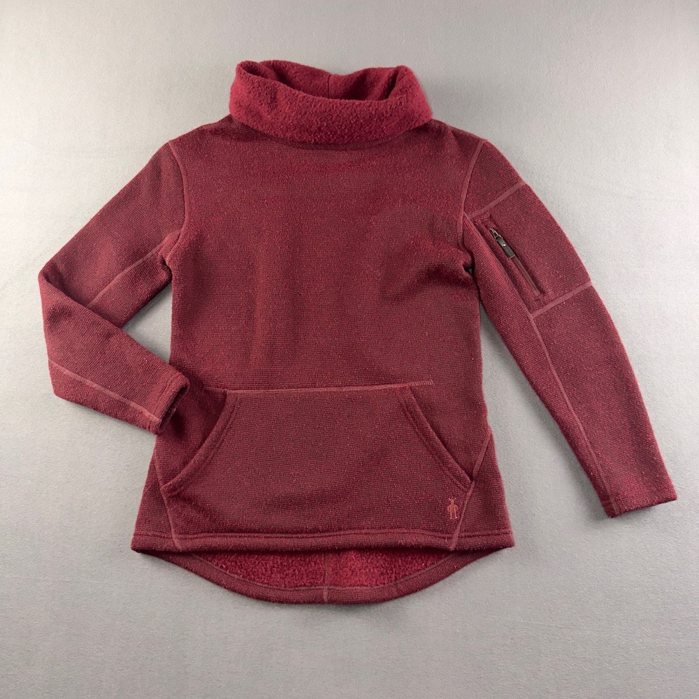 Smartwool Womens Hudson Trail Pullover Maroon Wool Blend Cowl Neck SW000313 XS